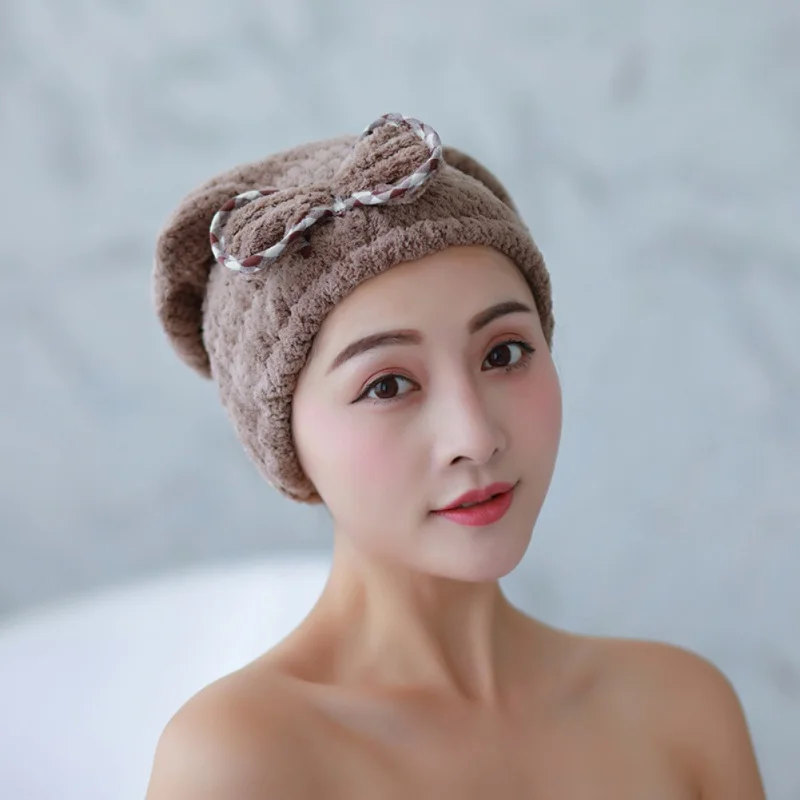 Полотенце для душа эластичная шапка сушки волос с бантом утолщенная из