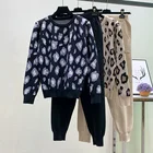 Костюм женский спортивный из двух предметов, Модный пуловер с леопардовым принтом и Повседневный свитер с длинными рукавами и брюки, Осень-зима 2020