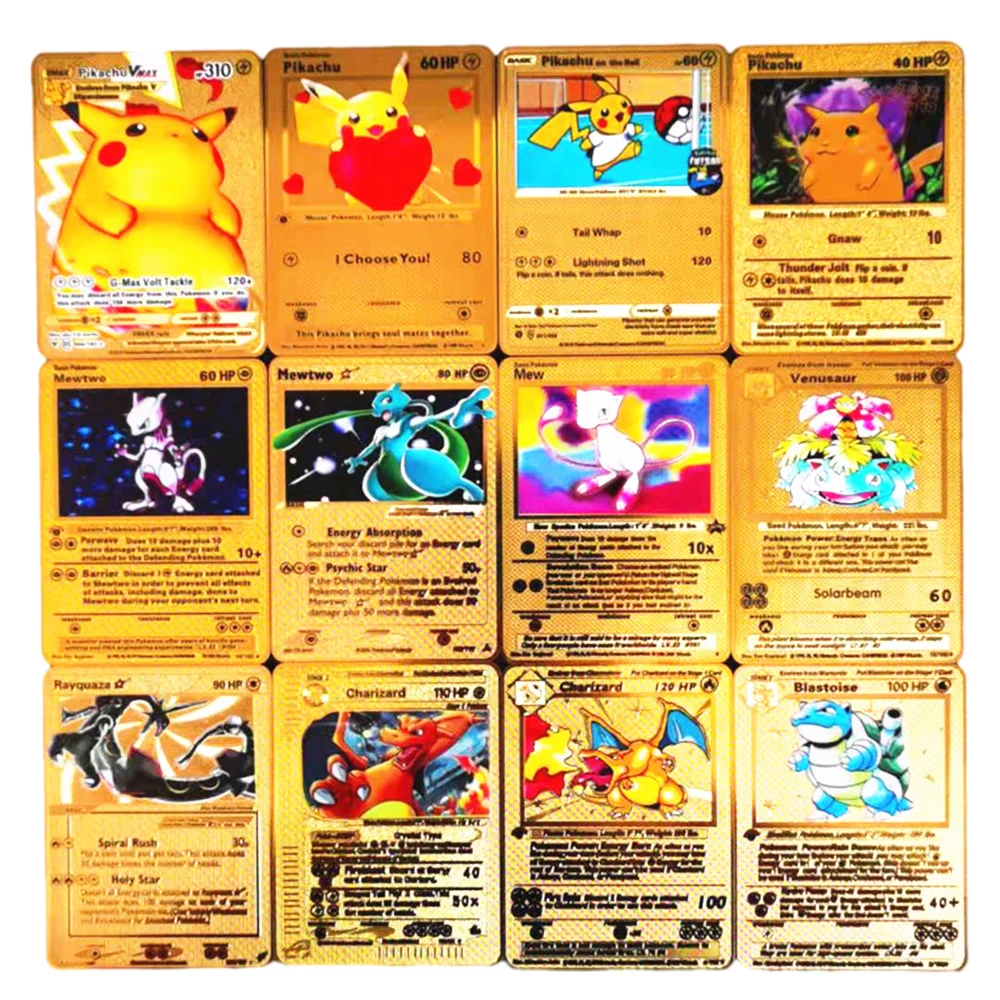 

27 Styles Pokemon Game Anime Battle Card Gold Metal Card Charizard Pikachu Collection Card Action Figure Model Child Toy Gift