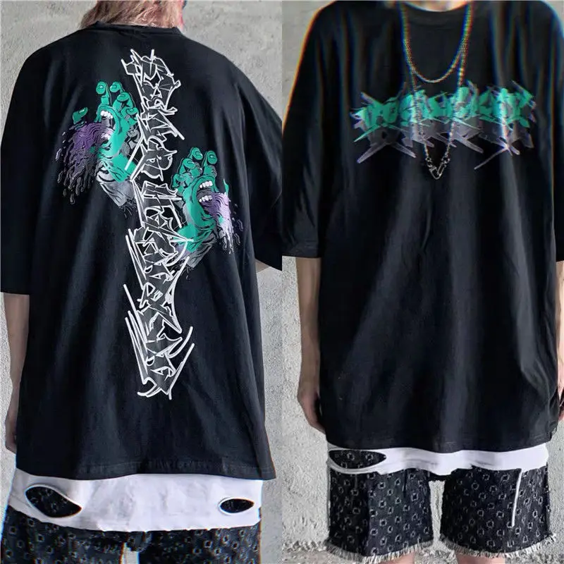 Футболка мужская в стиле хип-хоп с дьяволом уличная одежда повседневная рубашка