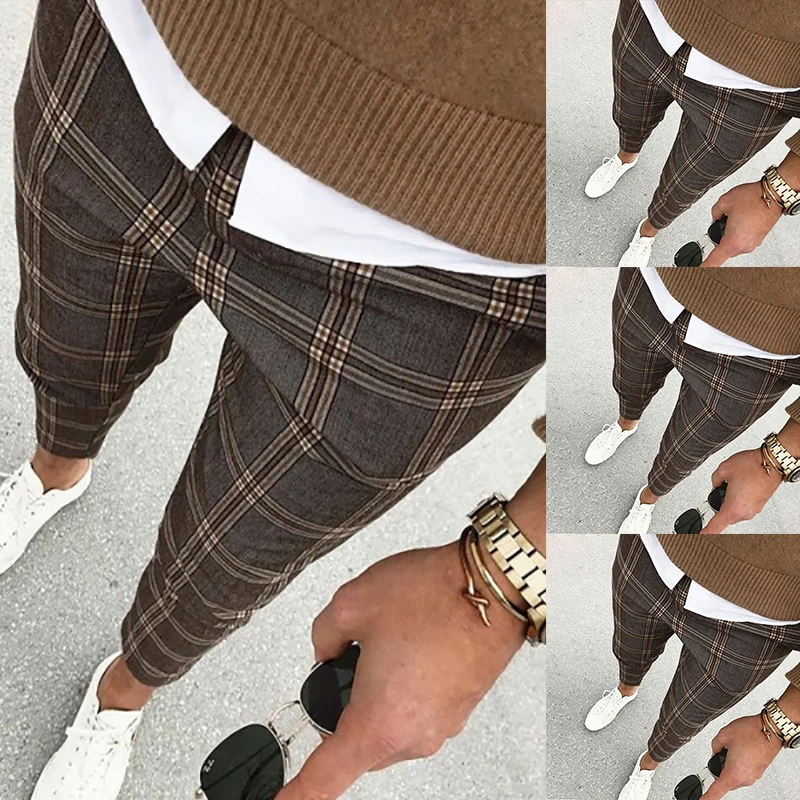 

Fashion Men Casual Slim Fit Pant Skinny Fashion Business Formal Suit Pants Plaid Slacks Trousers New Drop Shipping Plus Size