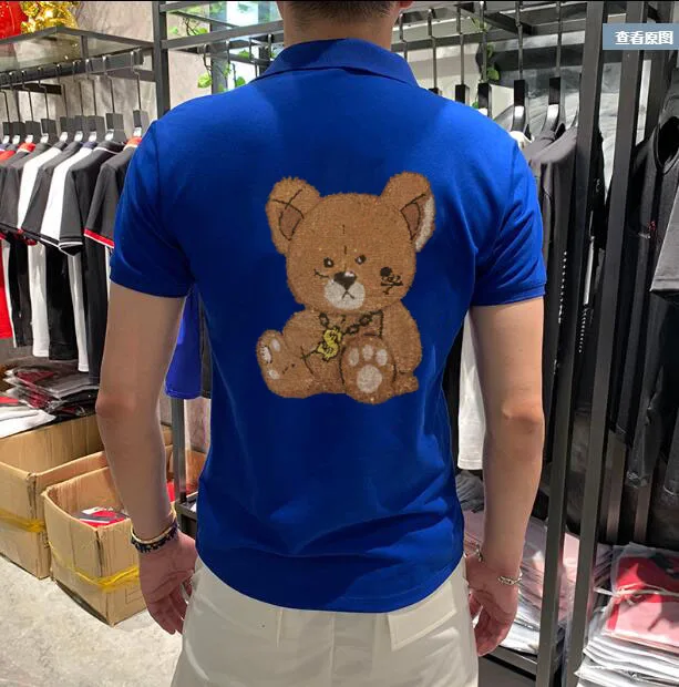 brand casual summer Rhinestones short sleeve polo shirt men Diamond stone luxury mens polos tee shirts dress fashio | Мужская одежда