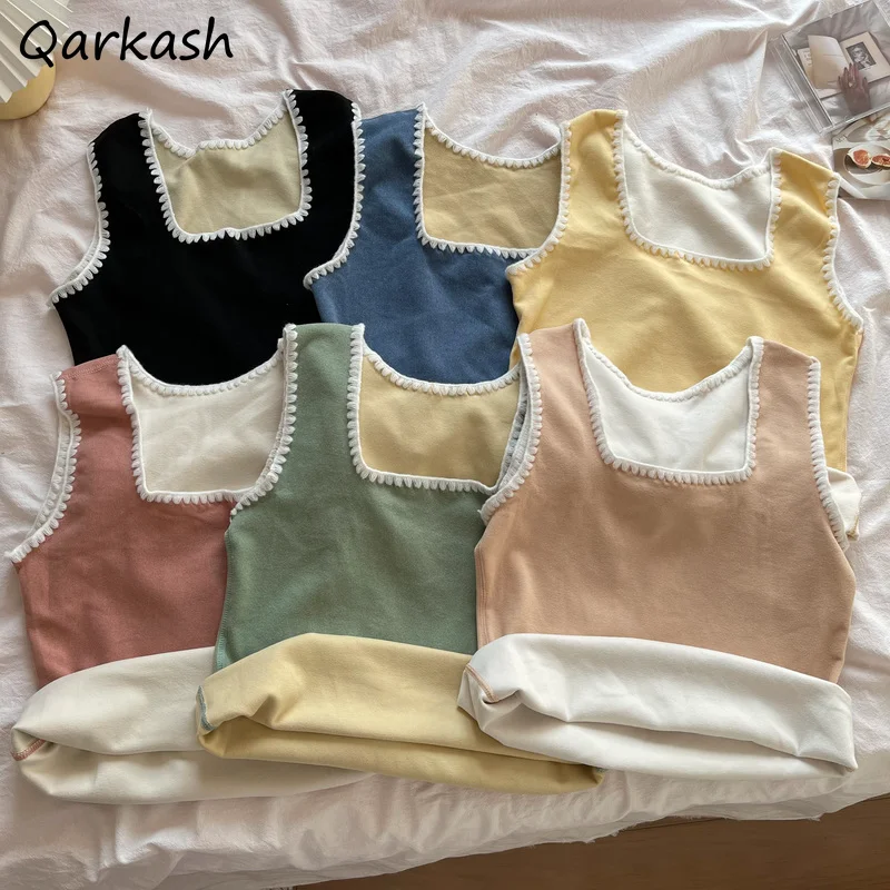

Thick Tanks Women Winter Warm Basic Daily 6 Colors Simple Stylish Female Tops Classic Clothing Vintage Tender Soft Ulzzang Chic