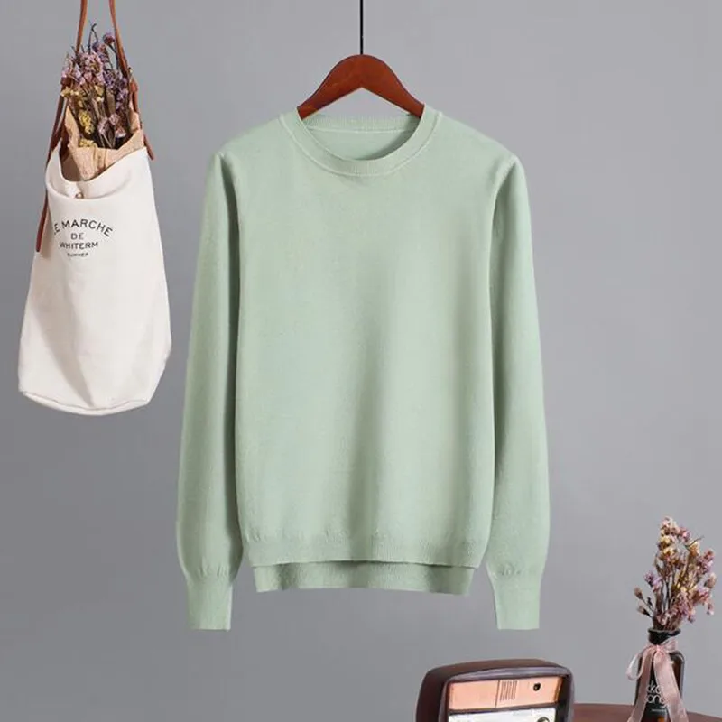 Green 80978 GIGOGOU, карамельный цвет, Женский базовый свитер, круглый вырез, однотонный джемпер, топ, мягкий, уютный, вязанный, пуловер, свитер, с высоким низом, swetry damskie - Цвет: Green 80978