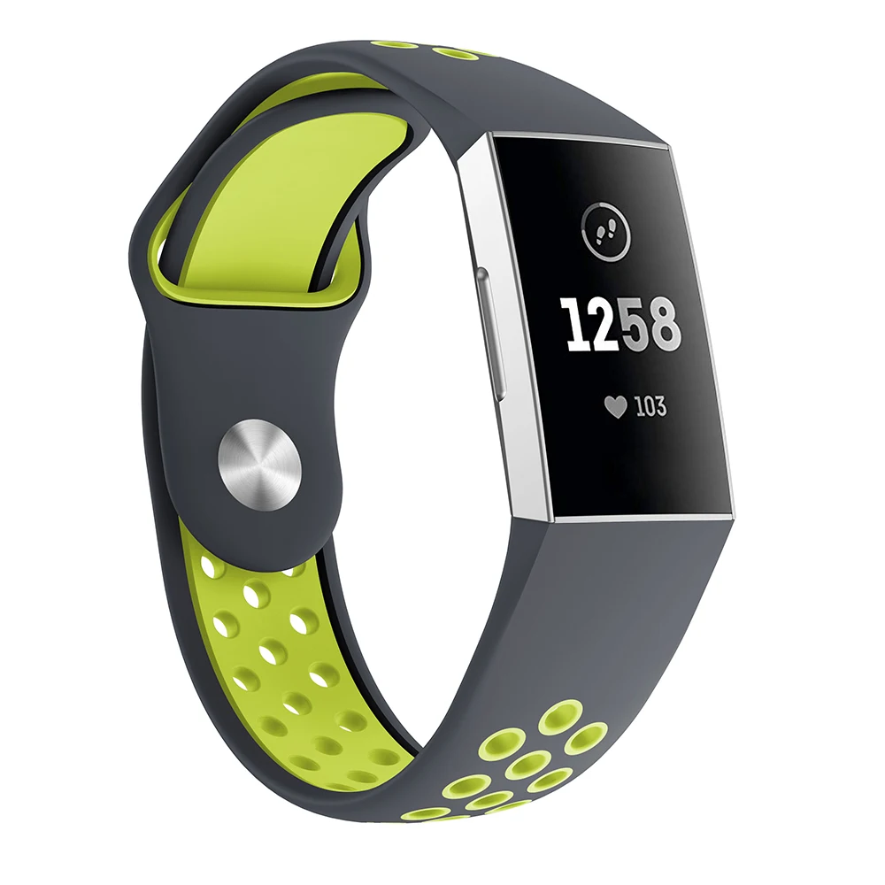 Grey with green Спортивный силиконовый сменный ремешок для Fitbit Charge 3, дышащий браслет, ремешок для часов, ремешок для Fitbit Charge3 - Цвет: Grey with green