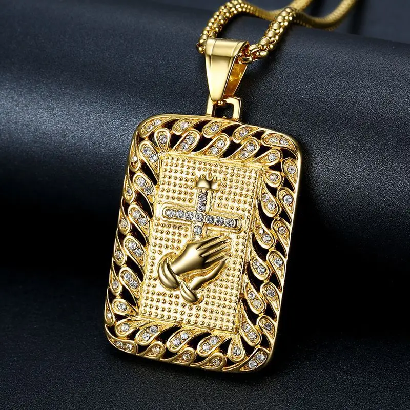 

European And American Hip Hop Stainless Steel Gold-plated Full Diamond Pendant Necklace