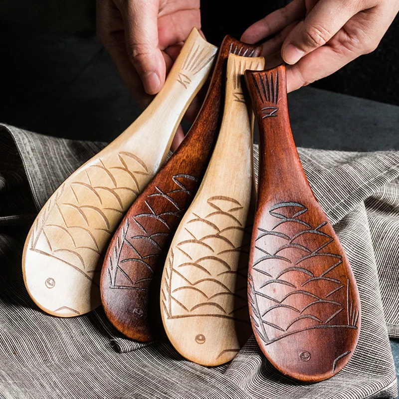 1 шт. Милая рисовая ложка в форме рыбы Китайская лопатка деревянная десерт