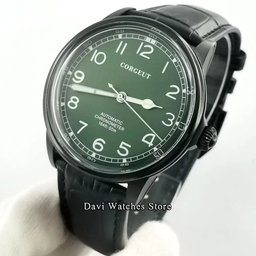 

Corgeut 41mm Black PVD Case Green Dial Watch Green Luminous Miyota 8215 Movement Automatic Top luxury Mens Watch Clock
