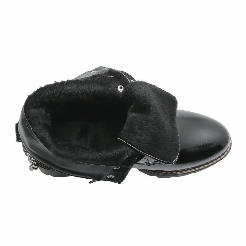 Женские ботильоны из лакированной кожи черные ботинки на низком квадратном