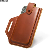genuine leather cellphone pouch for men male portable 6%e2%80%9c 8%e2%80%9c mobile phone iphone 12 13 cover holder case waist belt bag holster