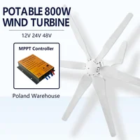 800W Potable Wind Turbine Generator AC 12V 24V MAX 0.8KW for Roof Top Home Use with MPPT Charge Controller in Poland Warehouse