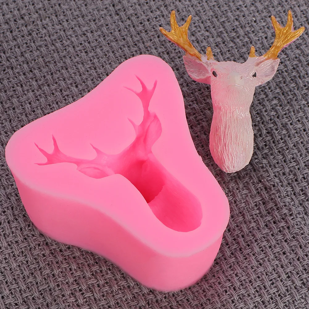 

3D Christmas Elk Head Liquid Silicone Embossed Molds Chocolate Cake Mold Fondant Mould DIY Baking Decorating Tool Cookies Moulds