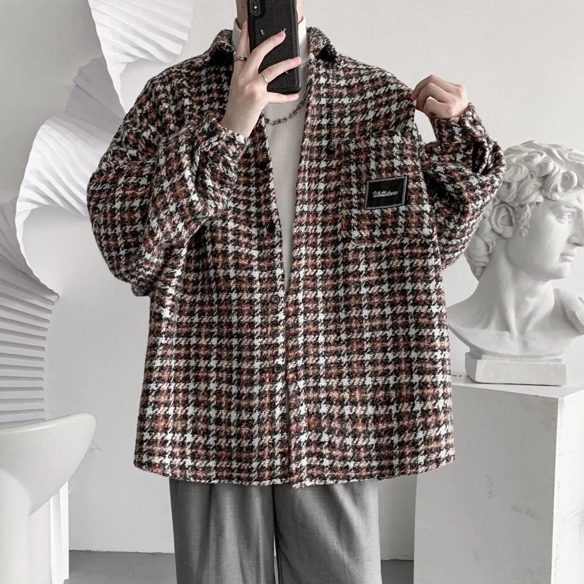 

INXYZ 2021 Autumn Winter Trend New Plaid Shirt Korean Long-sleeved Casual Business Style All-match For Men Women Blouse