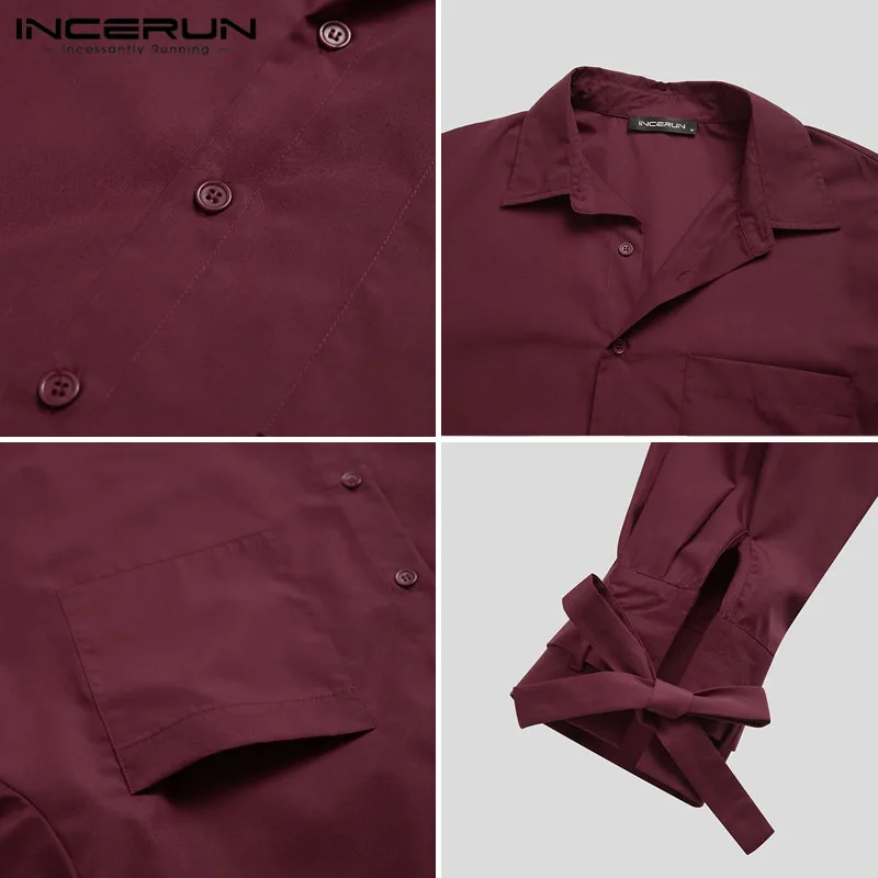 

Men Shirt Turn Down Collar Long Sleeve Streetwear Casual Brand Shirts 2021 Pockets Fashion Solid Color Button Camisas INCERUN