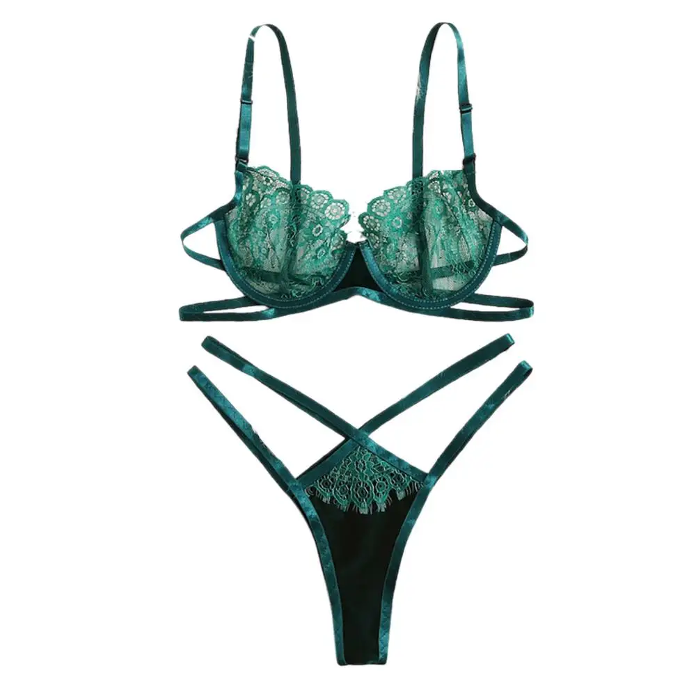 

2021 New Thongs V-String Panties, Transparent Bra set Lingerie set Floral Lace Bralette Summer Sexy Sets Ladies Panty Underwear