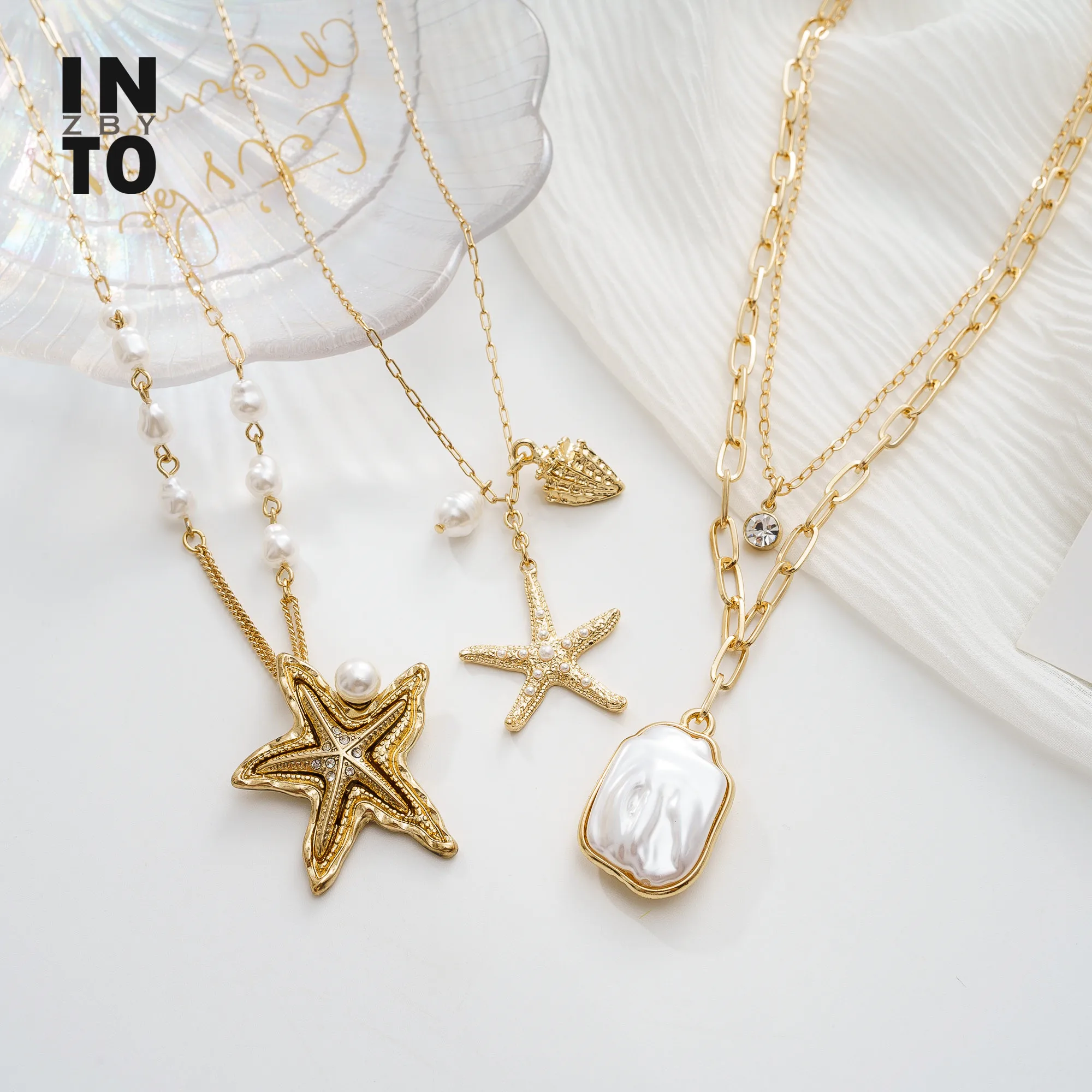 Ожерелье женское в стиле бохо с жемчужинами и морскими звездами|Ожерелья