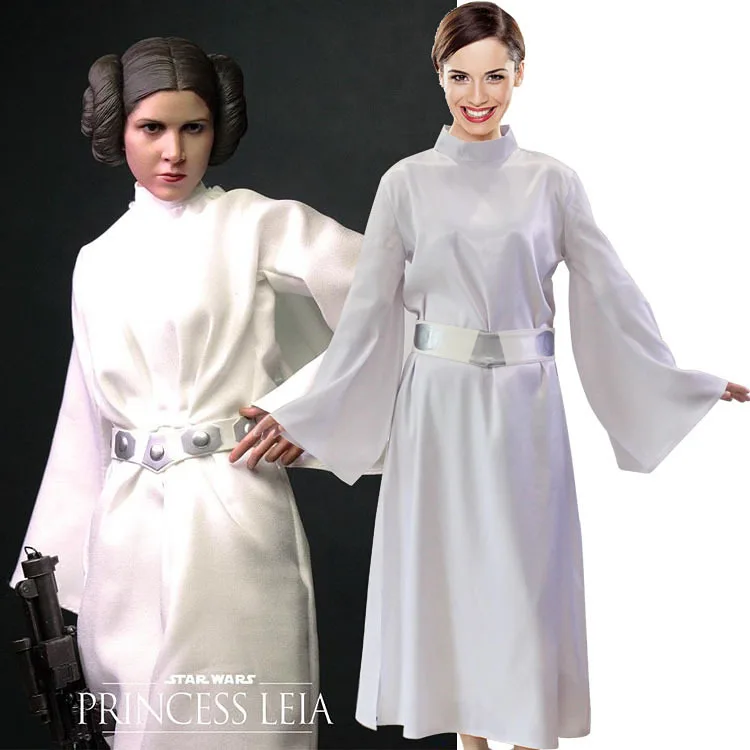 Звездные войны Принцесса костюм принцессы Леи Organa Solo Женщины Принцесса Leia белое платье с капюшоном костюмы любого размера