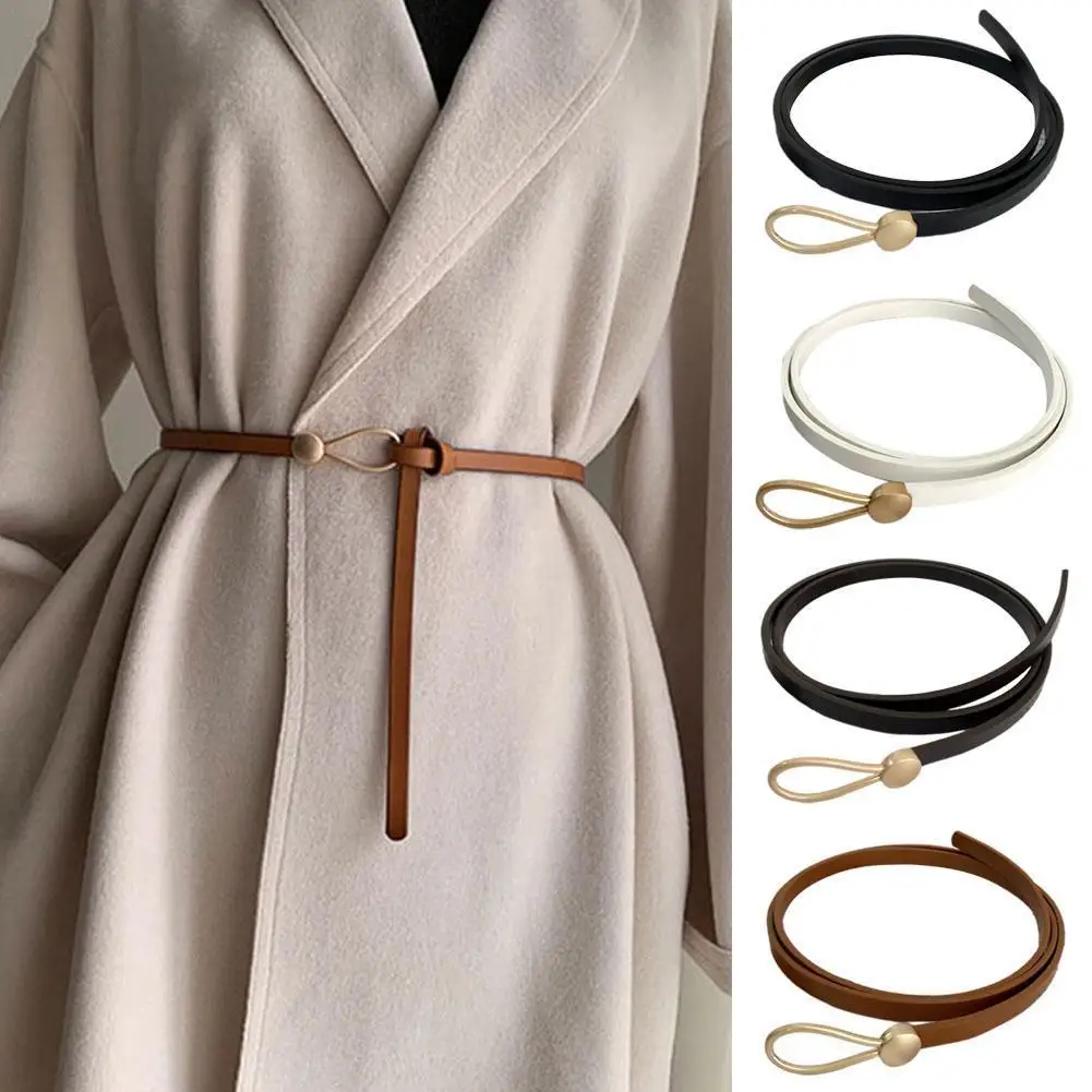 

Ремень женский кожаный с металлической пряжкой, модный дизайнерский пояс для платьев, пальто, свитеров, декоративный узкий пояс