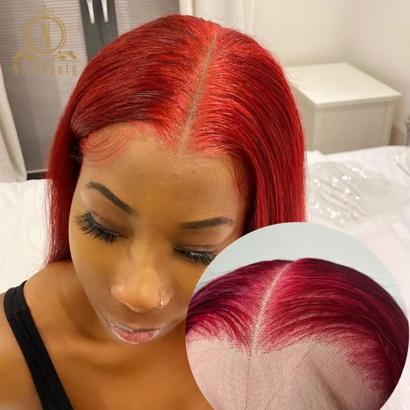 Красный парик из человеческих волос красного цвета T частей на сетке