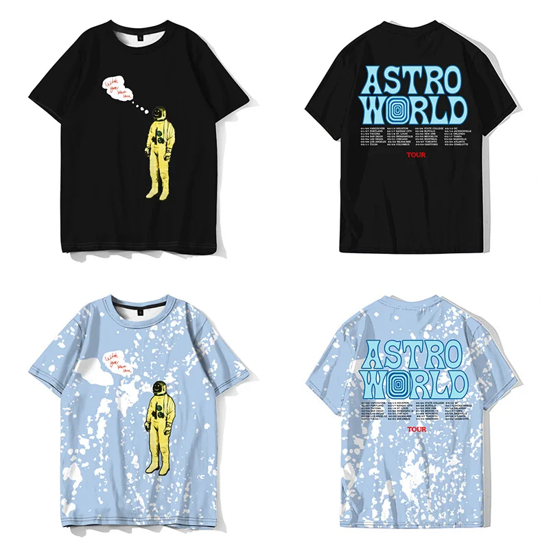 Принтом Трэвиса Скотта Astroworld Тур астронавт футболка с узором в стиле граффити