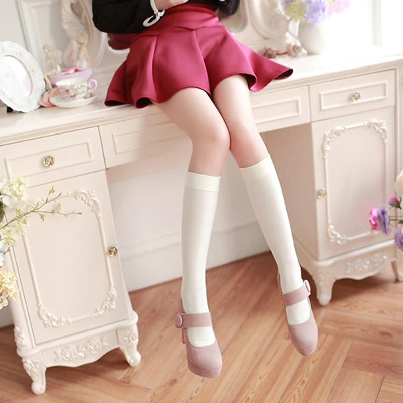 1Pair Japanese Simple Tube Socks Long Socks Thin Velvet Knee Socks Female Socks Breathable Calf Socks Solid Color Comfortable
