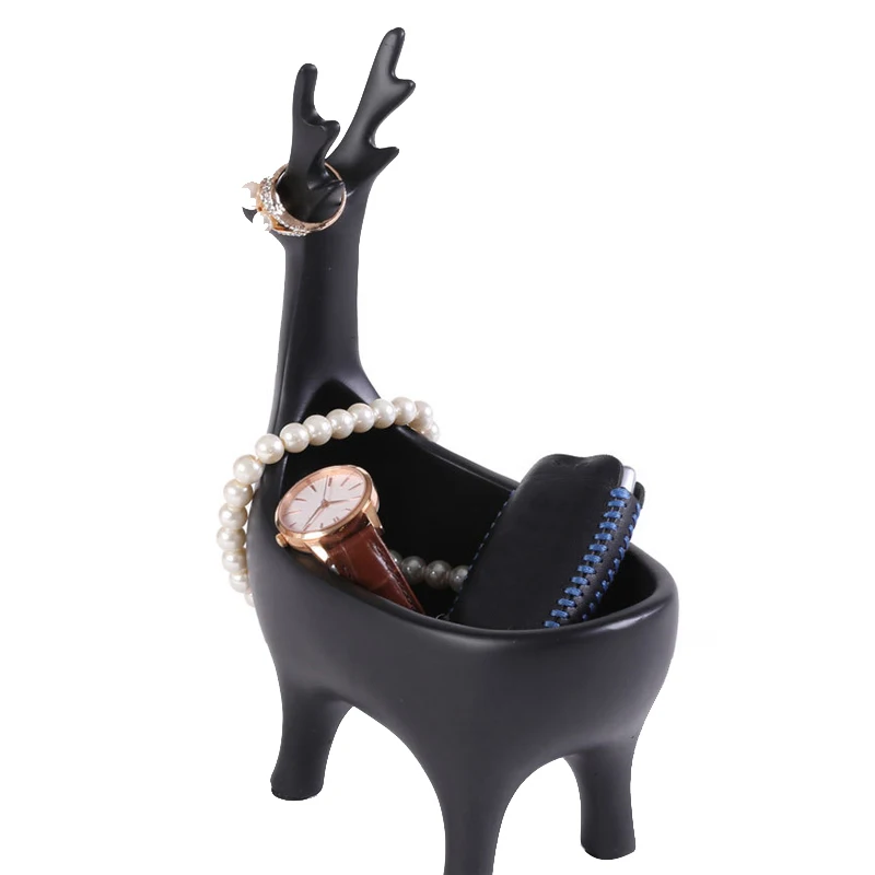 

Creative 3D Deer Shape Home Car Key Storage Rack Resin Rack Home Office Crafts Decoration Desktop Storage Box Black