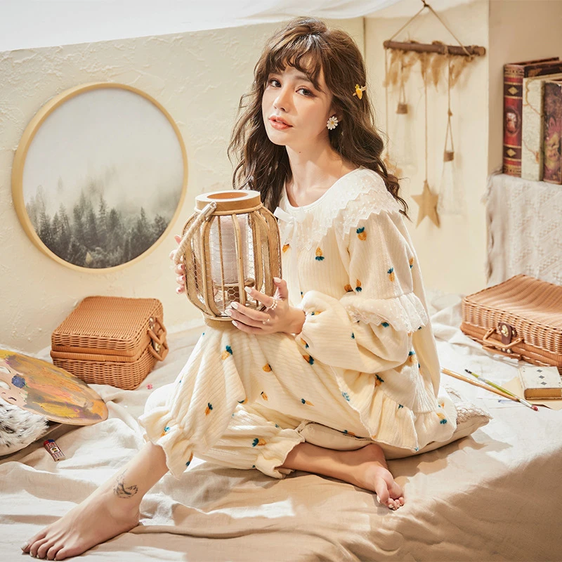 

Пижама женская кружевная, с длинным рукавом, на осень/зиму, JJF0176