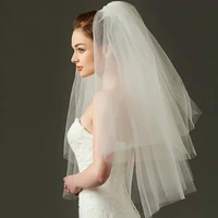 fashion wedding veil simple tulle white ivory two layers bridal veil cheap bride accessories 2023