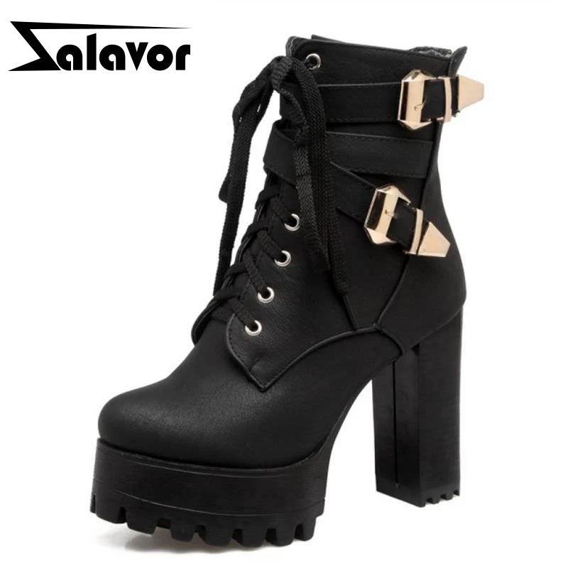 ZALAVOR/большие размеры 33 48 женские сапоги на высоком каблуке платформе с круглым