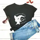Женская футболка с принтом ведьмы из хлопка, забавная женская футболка с коротким рукавом, графическая футболка на Хэллоуин, Женский Топ