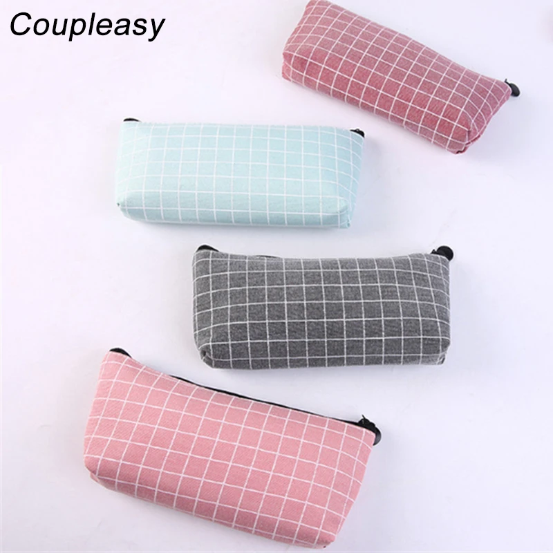 

2Pcs Simple Lattice Pencil Case for Students Cute Kawaii Canvas Pencil Bag Stationery Pouch Box Kids Gift Office Supplies
