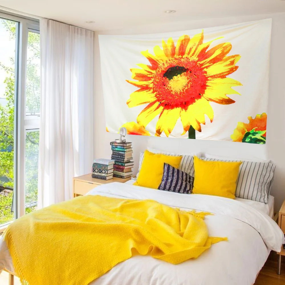 OHEART Подсолнух мягкий гобелен растительный цветок настенный Декор для дома ТВ фон