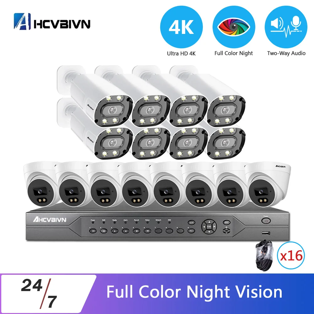 

H.265 + 4K 16CH 5MP POE NVR Kit HD Цвет Ночное видение камера видеонаблюдения системы безопасности комплект двухстороннее аудио видеонаблюдение системы ...