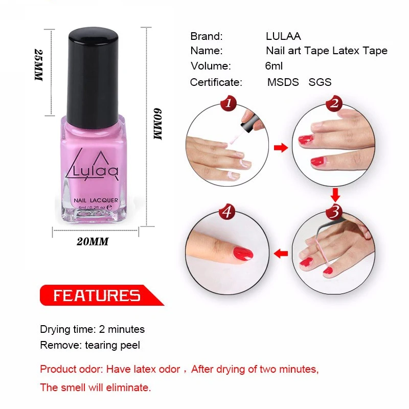 LULAA белый латексный защищенный клей отклеивается жидкая лента от лака для ногтей