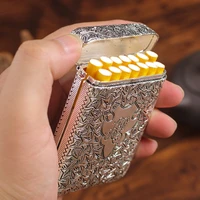 new hot sale retro hand carved metal cigarette case for 14 cigarettes portable style cigarette box smoking tools