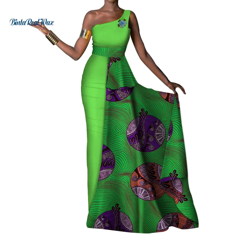 Женское платье с открытым плечом длинное вечернее Африканским принтом Дашики