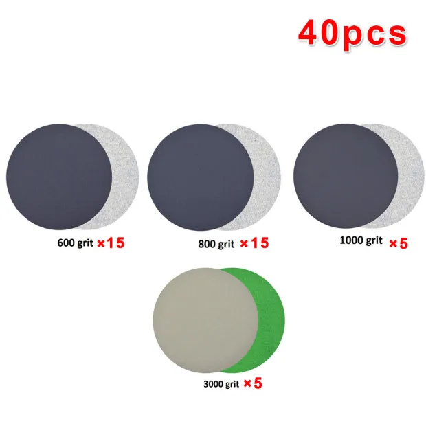 

40pcs Sanding Discs Hook Loop Wet Dry Sandpapers 600-3000 Grits Polisher Tools