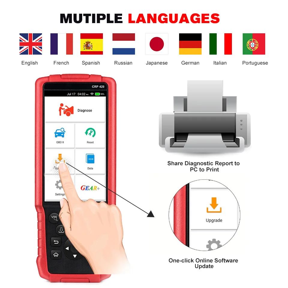 LAUNCH X431 CRP429 OBD диагностический сканирующий инструмент OBD2 сканер Все системы Авто считыватель кода масла EPB DPF инжектор кодирования IMMO PK MK808