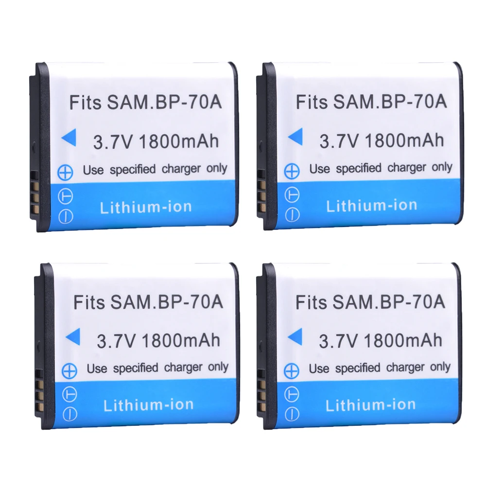 

4pc 1800mAh BP 70A BP-70A BP70A Rechargeable Camera Battery for Samsung ST66 ST700 ST88 ES65 MV800 PL120 PL17 WB30F WB35F DV150F