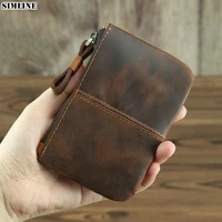 simline 100 genuine leather coin purse for men male cowhide vintage short zipper small mini slim wallet card holder case pocket