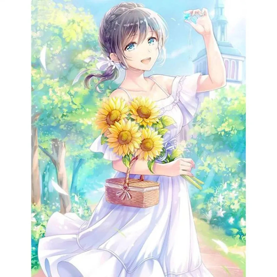 

NEW 5D DIY Diamond Painting Full Diamond "Girl with Sunflower" Portrait Mosaics Embroidered Home Decoration Mural Handmade Gift