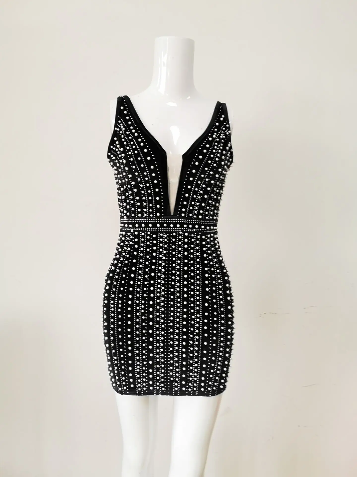 Women Luxury Sexy Backless Mesh Pearl Black Bodycon Summer Dress 2020 Designer Evening Party Vestido | Женская одежда