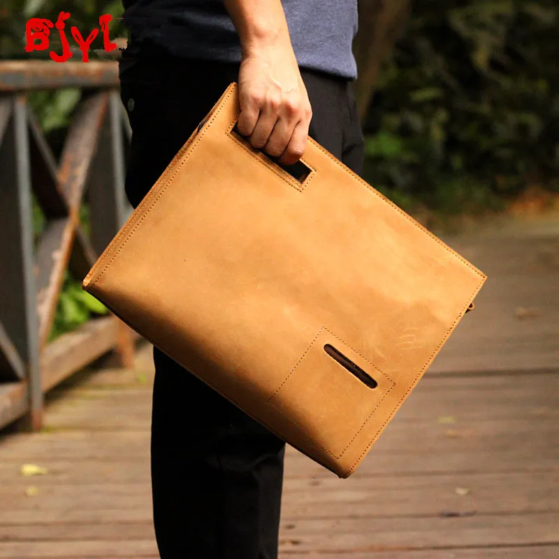 Men's Clutch Bag Leather Men Handbag Simple Personality Shoulder Messenger Bag Leather File Bags Original Crazy Horse Leather