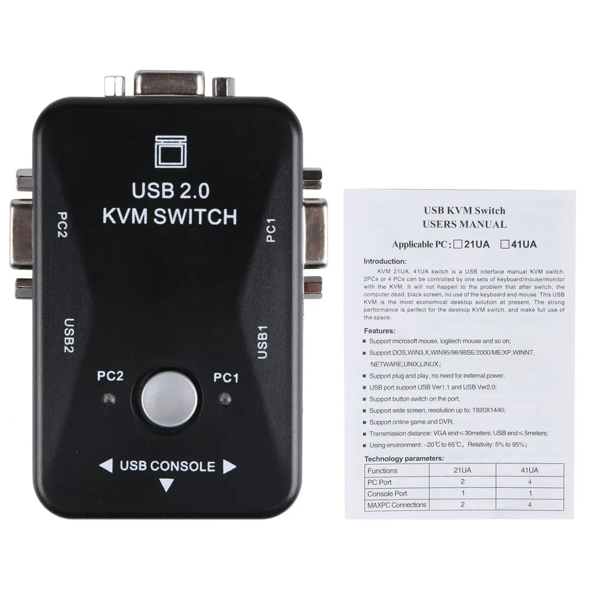 USB KVM-переключатель 2 порта VGA переключатель SVGA Box 0 KVM мышь клавиатуры 1920*1440 Vga