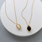 Женское винтажное ожерелье из нержавеющей стали, черное овальное ожерелье с черным ониксом и овальным белым опалом, трендовая бижутерия 2021