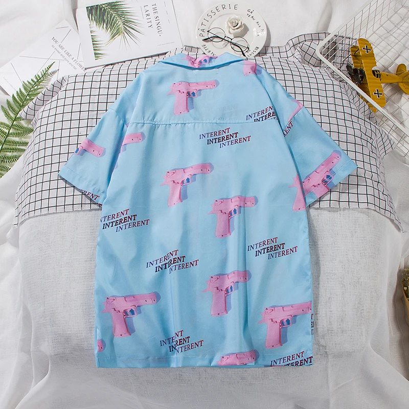 Fashion Shorts Sleeve Shirts Men Women Japanses Streetwear Full Printing Turn-down Collar Couple Hawaiian Casual Summer | Мужская одежда