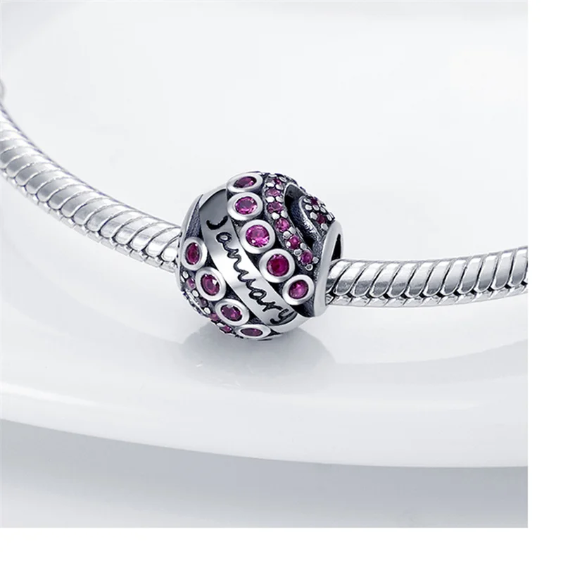 

New Silver Birthstone Series January plata de ley Charms Bead Fits Original Pandora Bracelet Necklace Woman Fashion Jewelry Gift