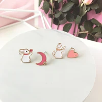 s925 needle cute design asymmetrical moon heart earrings new design lovely style rabbit cat earrings for young girl gifts