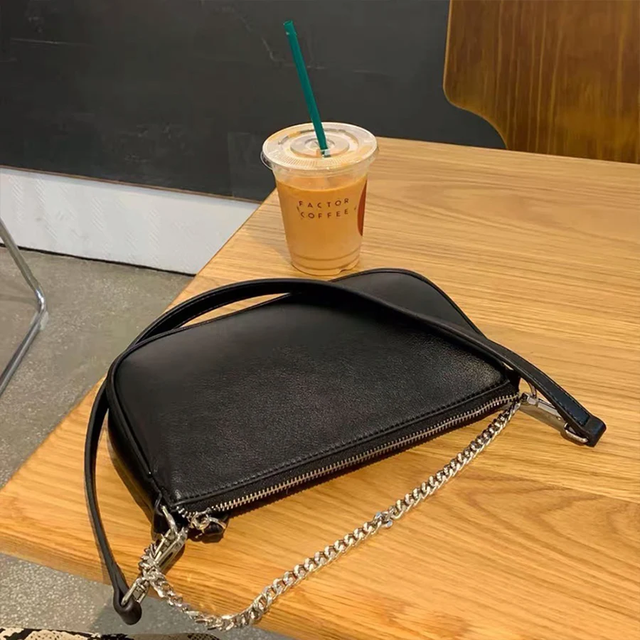 

Chain Black Woman Crossbody Bag Quality Leather Fashion Three in One Female Handbag Wide Shoulder Bag Lady Coin Purse Phone Bag