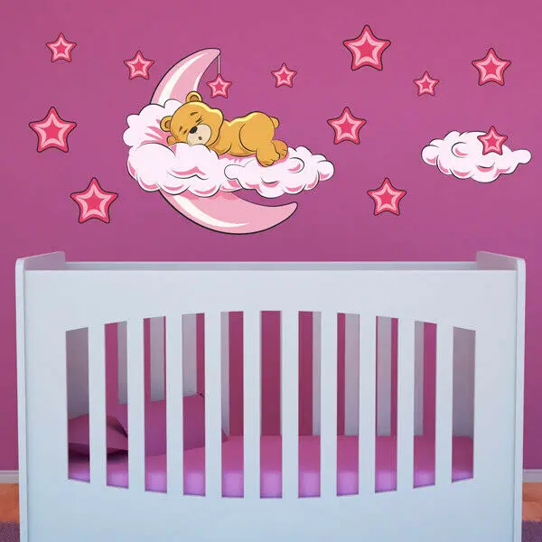 Симпатичные луна звезда медведь настенная наклейка в детскую для детской